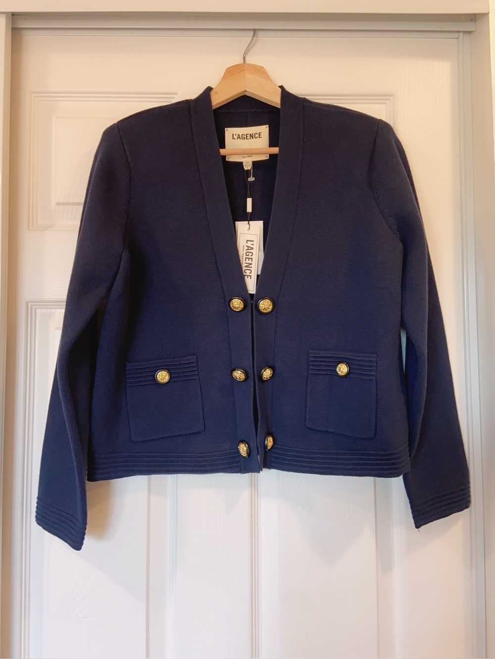 NWT L'Agence Catie Knit Cardigan In Midnight/Gold - Picture 6 of 8